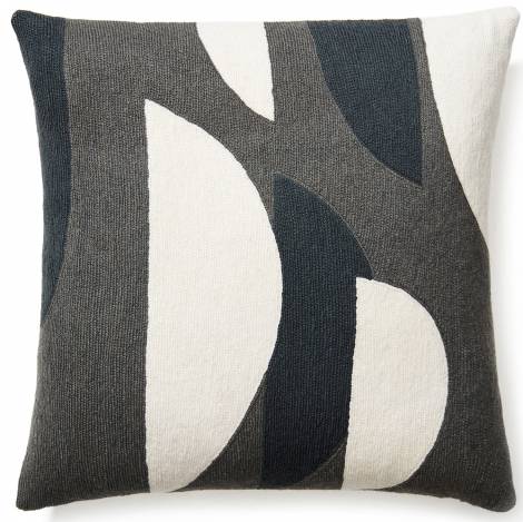 Judy Ross Textiles Hand-Embroidered Chain Stitch Slice Throw Pillow dark grey/cream/charcoal
